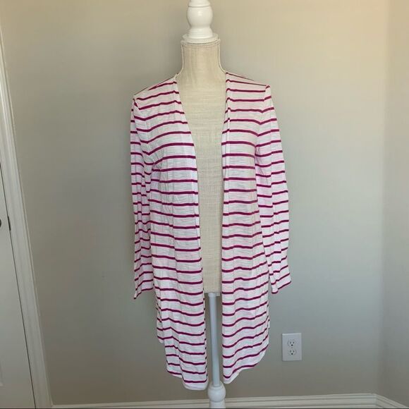 NWT Chico’s Pink and White Striped Open Cardigan - Picture 1 of 5
